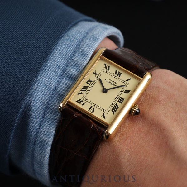 Cartier Must Tank LM 1974213 Manual winding Cal.78-1 SV925 Leather Genuine buckle (GP) Ivory Roman dial Box International lifetime warranty (1978) Overhauled