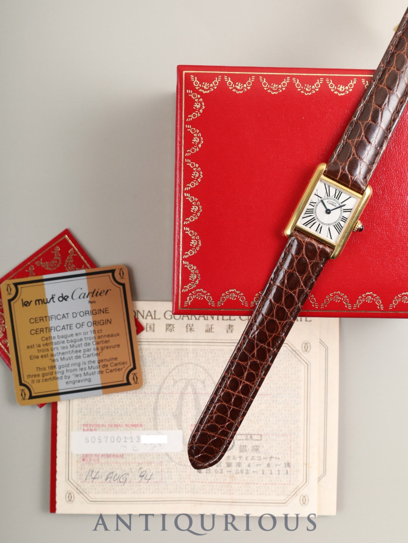 カルティエ マストタンク SM W1005554 / 5057001 クォーツ Cal.057 SV925 革 純正Dバックル(GP)オパラン文字盤(SWISS表記) 箱 冊子 保証書(1994年) オーバーホール済み 新品仕上げ済み