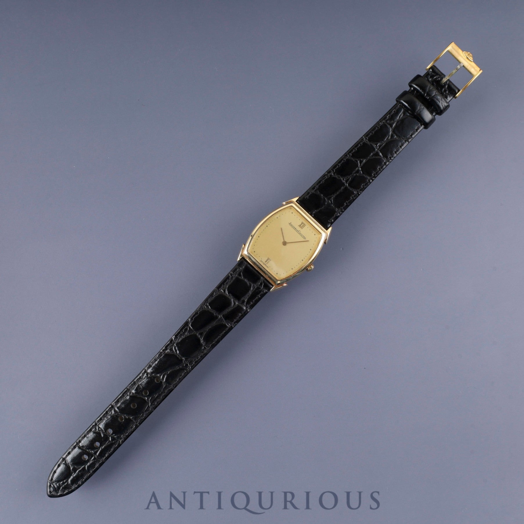 Jaeger-LeCoultre Vintage Tonneau 140.067.1 Quartz Cal.-750 Leather Strap with Genuine GP Buckle Gold Dial Warranty Booklet Overhauled