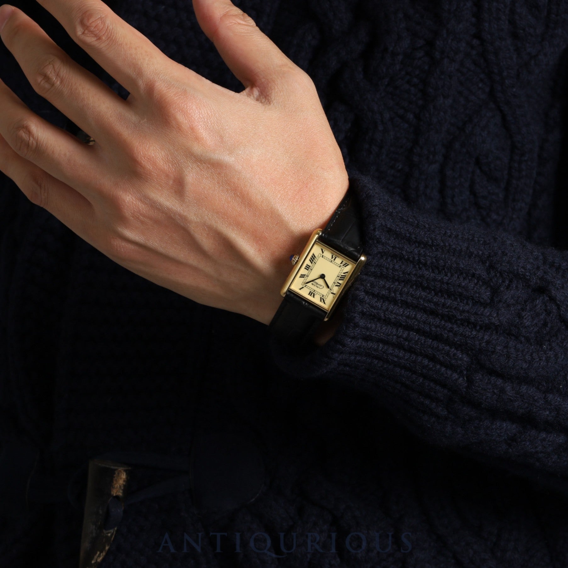 カルティエ マストタンク LM 590005 クォーツ SV925 革 純正尾錠(GP)アイボリーローマン文字盤 箱 冊子 カルティエブティックコンプリートサービス済み