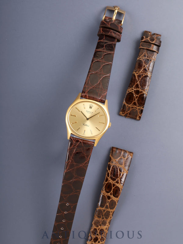 ロレックス チェリーニ 3806 手巻き Cal.1600 750YG 革 純正ピンバックル(GP)シャンパン文字盤 42番(1974年) 純正レザーベルト付き オーバーホール済み