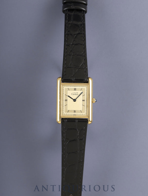 Cartier Must Tank LM 6 81006 Quartz Caliber 81 SV925 Leather Genuine Pin Buckle (GP) Champagne-Splash Roman Dial (SWISS Marking) Overhauled