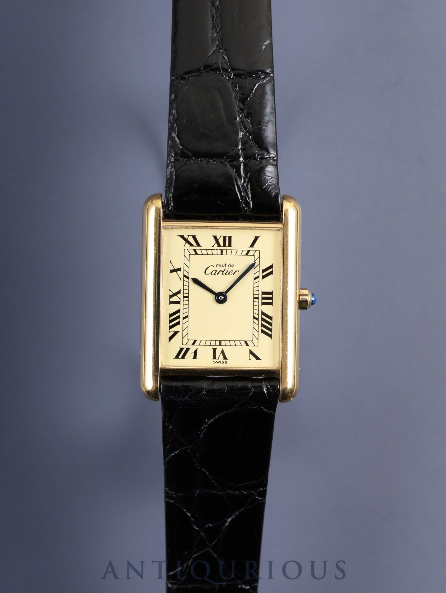 カルティエ マストタンク LM 681006 クォーツ Cal.81 SV925 革 純正尾錠(GP)アイボリーローマン文字盤 オーバーホール済み