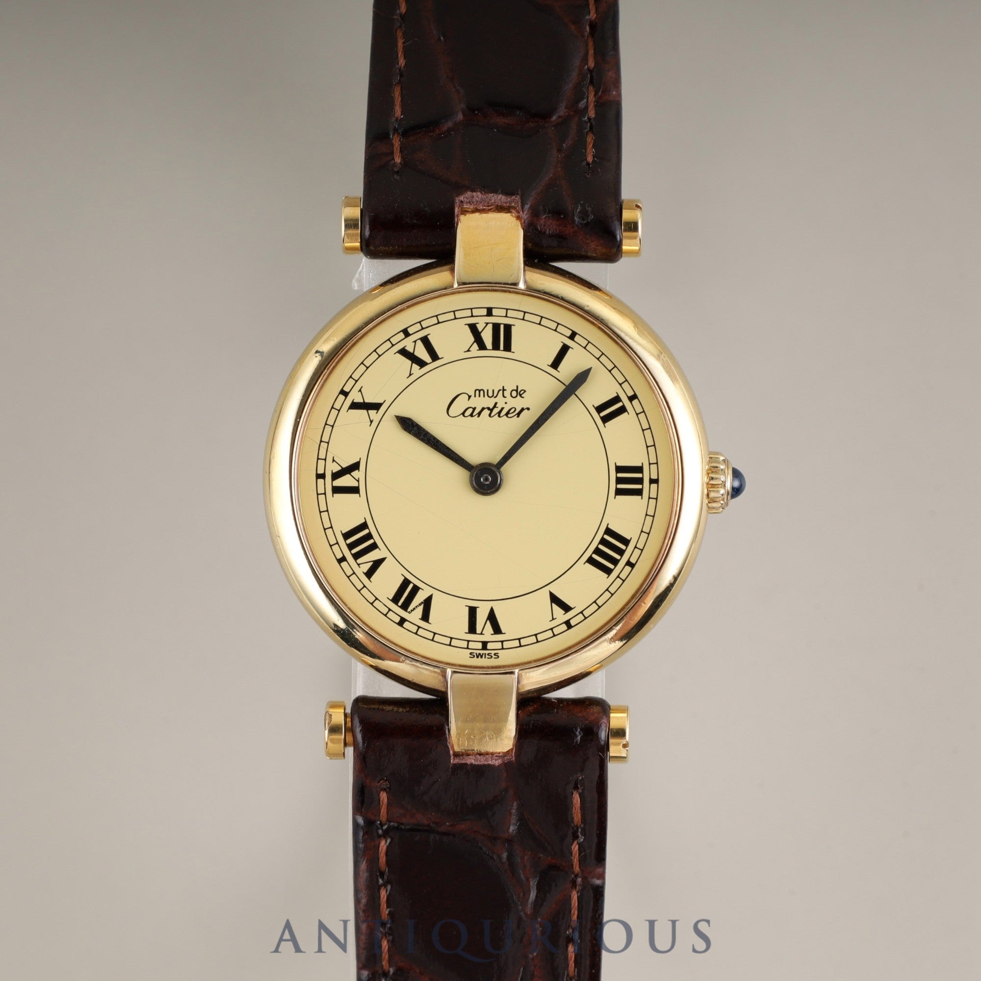 Cartier Must Vendôme VLC SM 18 Quartz Cal.81 SV925 Genuine Buckle (GP) Ivory Roman Dial Box Booklet Warranty Card Overhauled