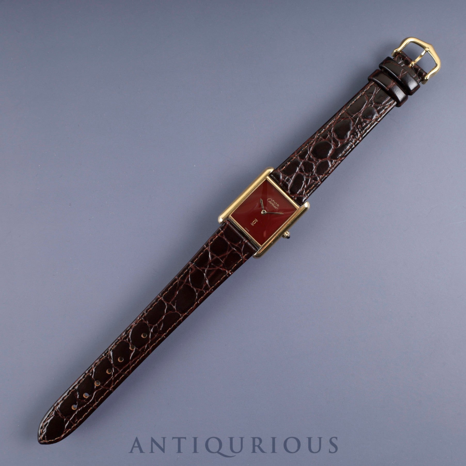 カルティエ マストタンク LM 6 81006 クォーツ SV925 革 純正尾錠(GP)ガーネットダイヤル ボルドー文字盤 カルティエブティックにてコンプリートサービス(フルメンテナンス)済み