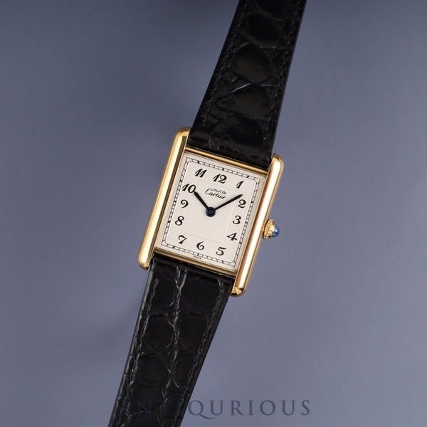 Cartier Must Tank LM 590005 Quartz SV925 Leather Strap with Genuine GP Buckle Arabic Dial Completely Serviced at a Cartier Boutique