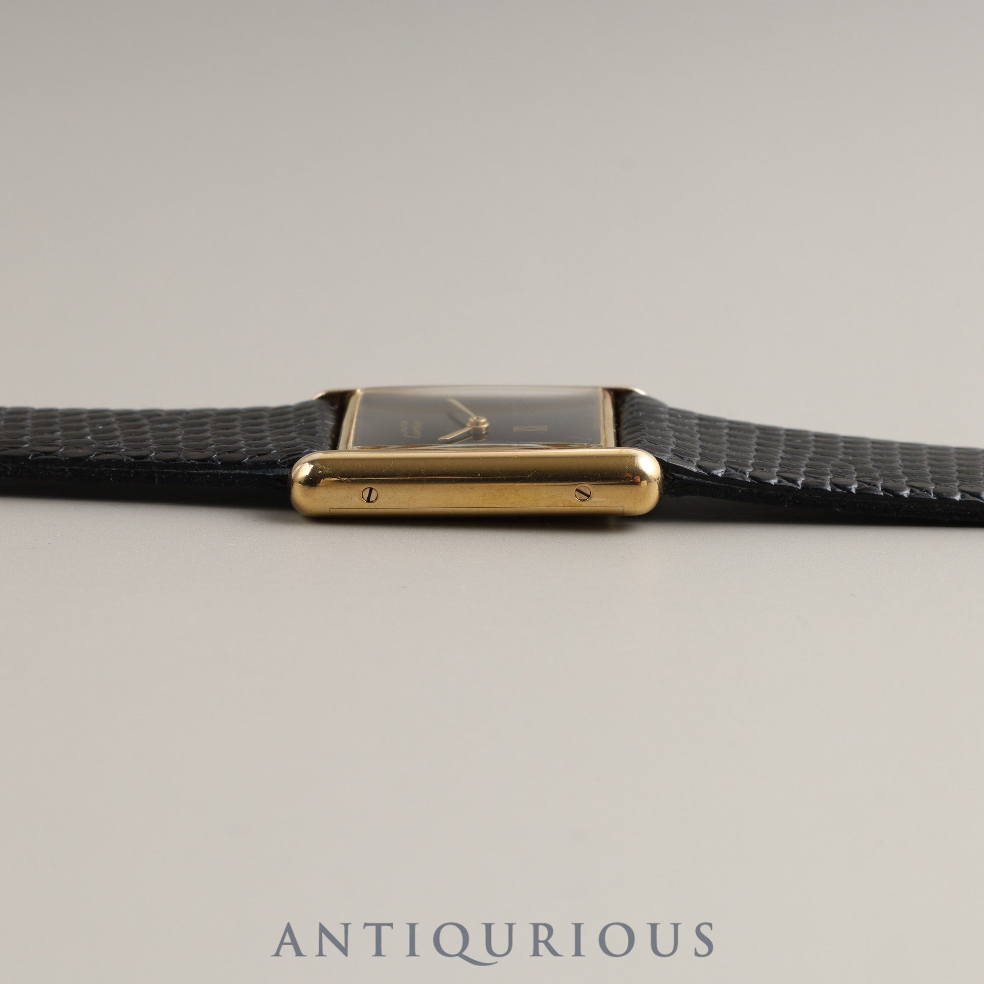 Cartier Must Tank LM Manual Winding Cal.78-1 SV925 Leather Genuine Buckle (GP) Black Onyx Dial Box