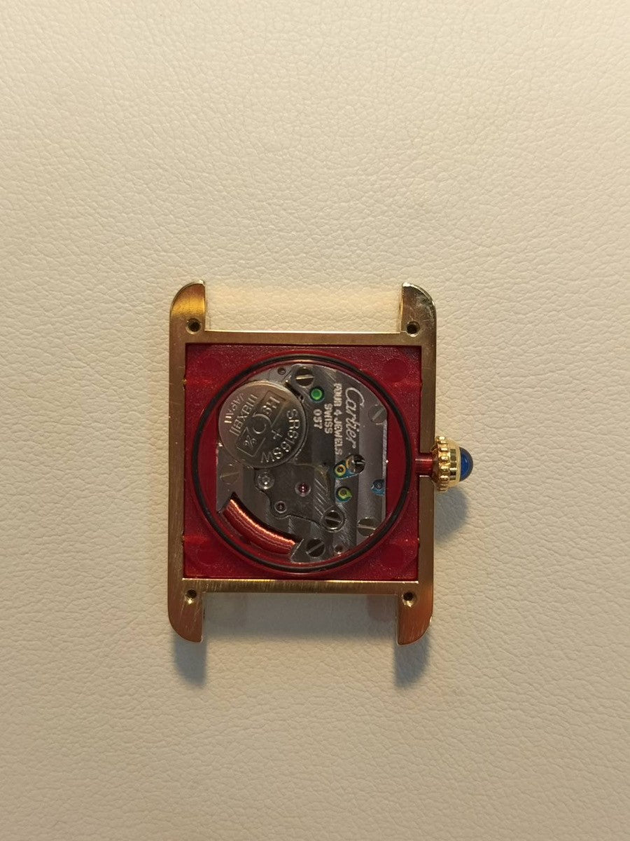 Cartier Must Tank SM 1613 Quartz Caliber 057 SV925 Leather Watch with Genuine D-Buckle (GP) and Side Trinity Dial (SWISS Markings), Circa 1982-1995, Box, Genuine Leather Strap, Overhauled