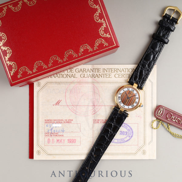 Cartier Must Vendôme VLC SM 590004 Quartz Caliber 90 SV925 Leather Genuine Buckle (GP) Front Trinity Dial Box Tag Booklet Warranty (1990) Overhauled