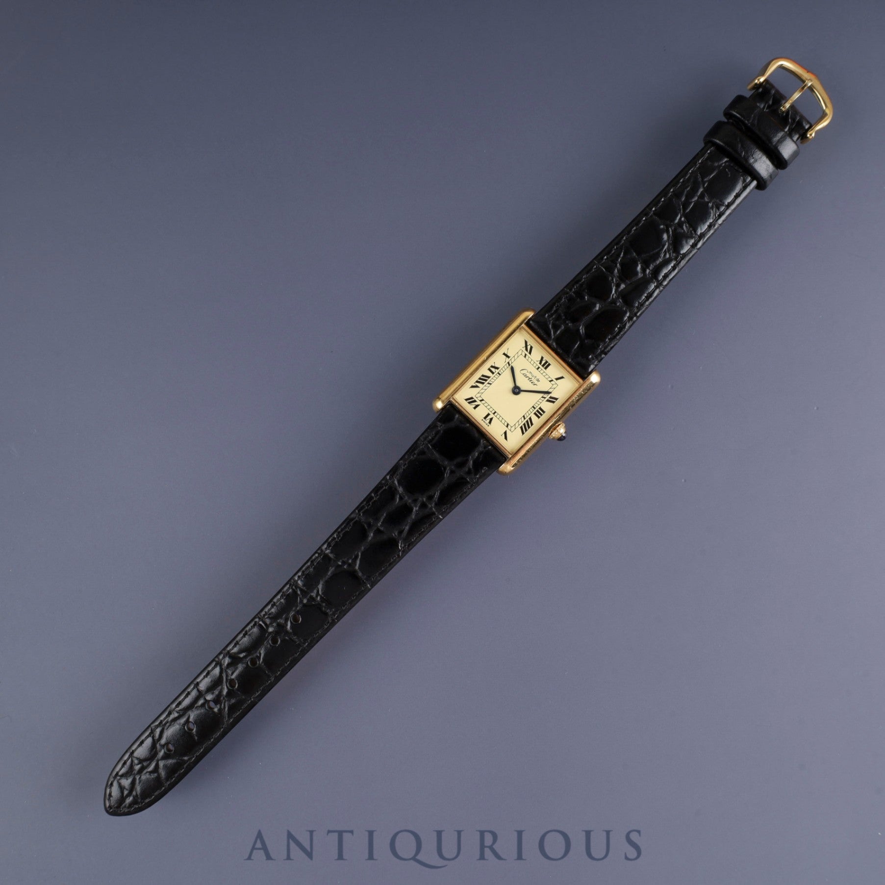 カルティエ マストタンク LM 590005 クォーツ Cal.90 SV925 革 純正尾錠(GP) アイボリーローマン文字盤 1982年頃~1995年頃 オーバーホール済み