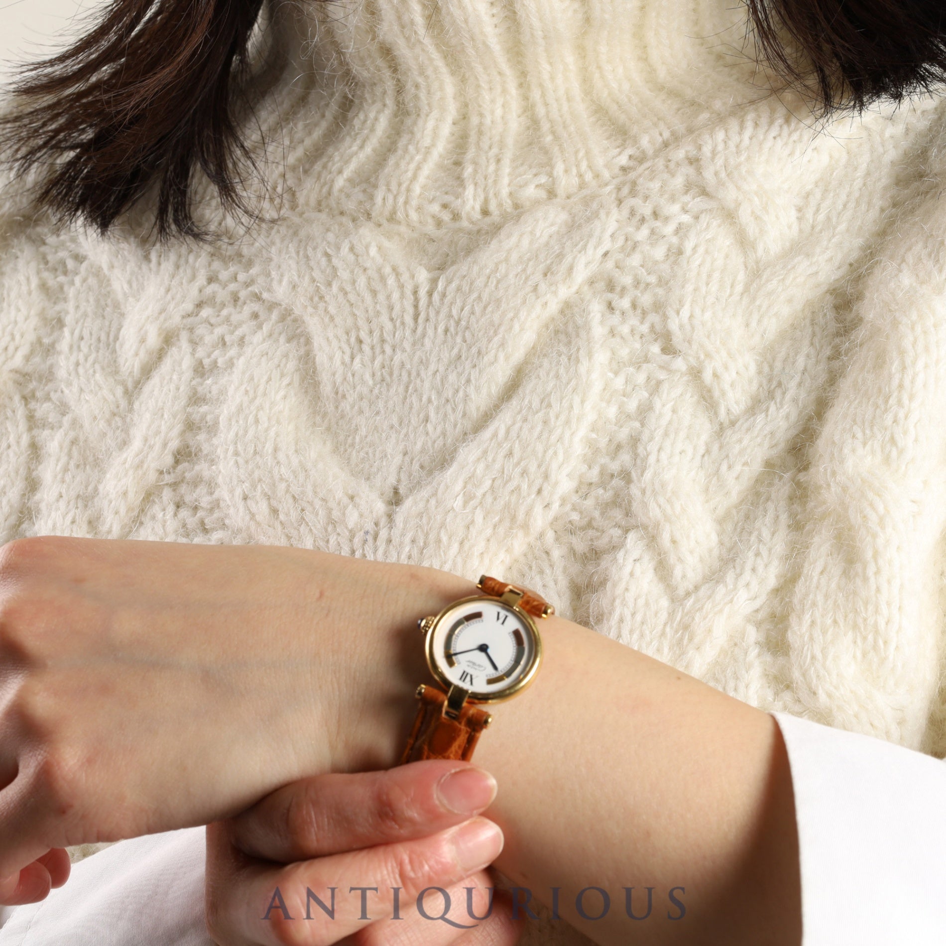 Cartier Must Vendome VLC SM 590004 Quartz Cal.90 SV925 Leather Genuine D Buckle (GP) Trinity Dial Booklet Overhauled