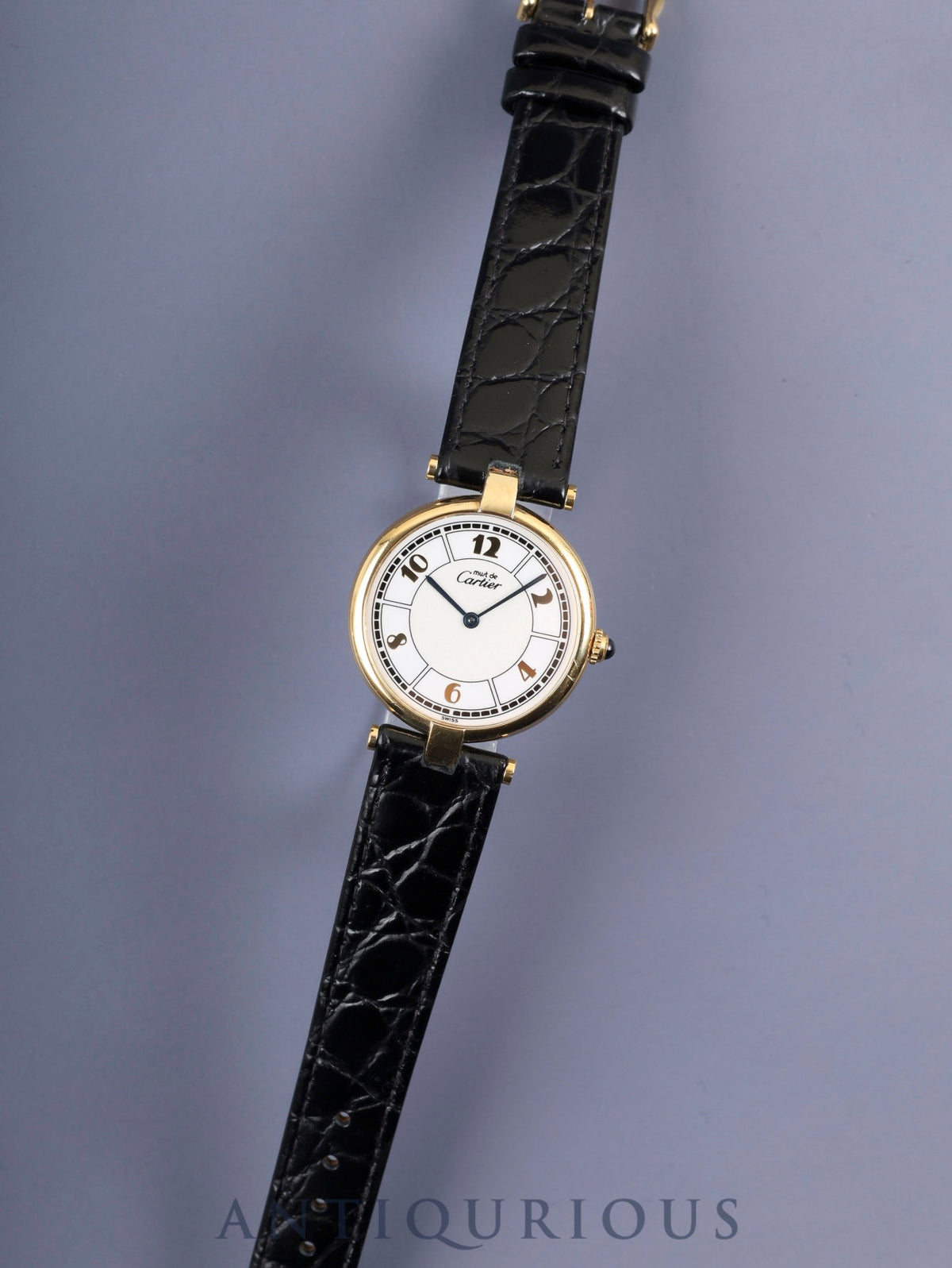 Cartier Must Vendôme VLC LM 1861 Quartz Caliber 90 SV925 Leather Watch with Genuine Pin Buckle (GP) Arabic CC Dial, Overhauled