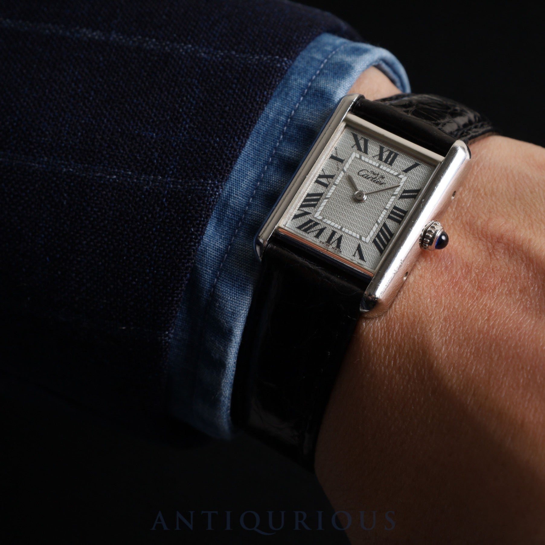 Cartier Must Tank MM 2416 Quartz Cal.057 SV925 Leather Genuine D Buckle (SS) Silver Roman Dial Overhauled