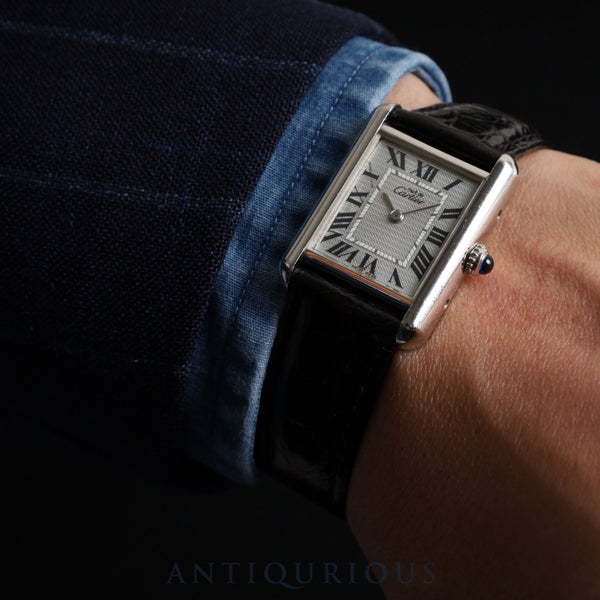 Cartier Must Tank MM 2416 Quartz Cal.057 SV925 Leather Genuine D Buckle (SS) Silver Roman Dial Overhauled