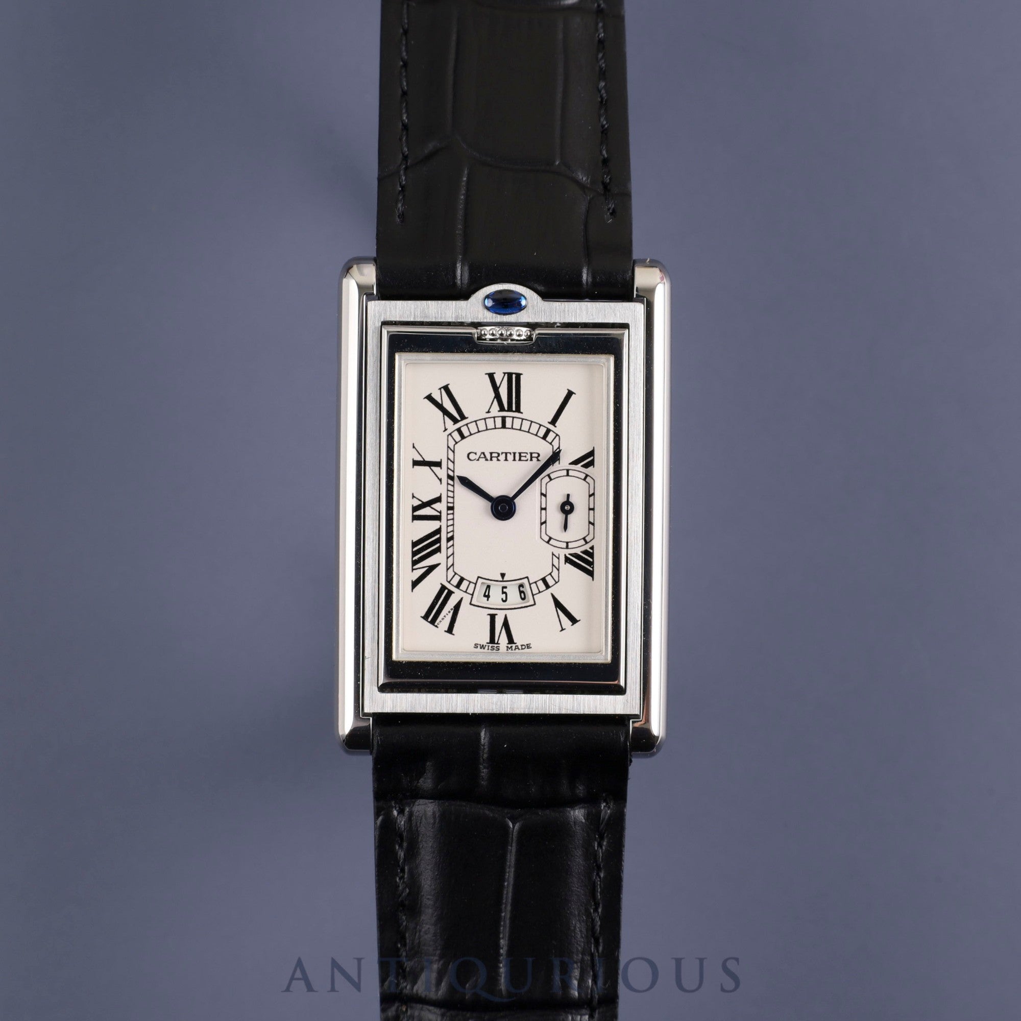 カルティエ タンク バスキュラント LM W1016055 / 2522 クォーツ  SS 革 純正Dバックル(SS) ホワイトローマン文字盤 保証書(2002年)冊子 カルティエブティックコンプリートサービス済み ※ケースイニシャル裏彫り有り