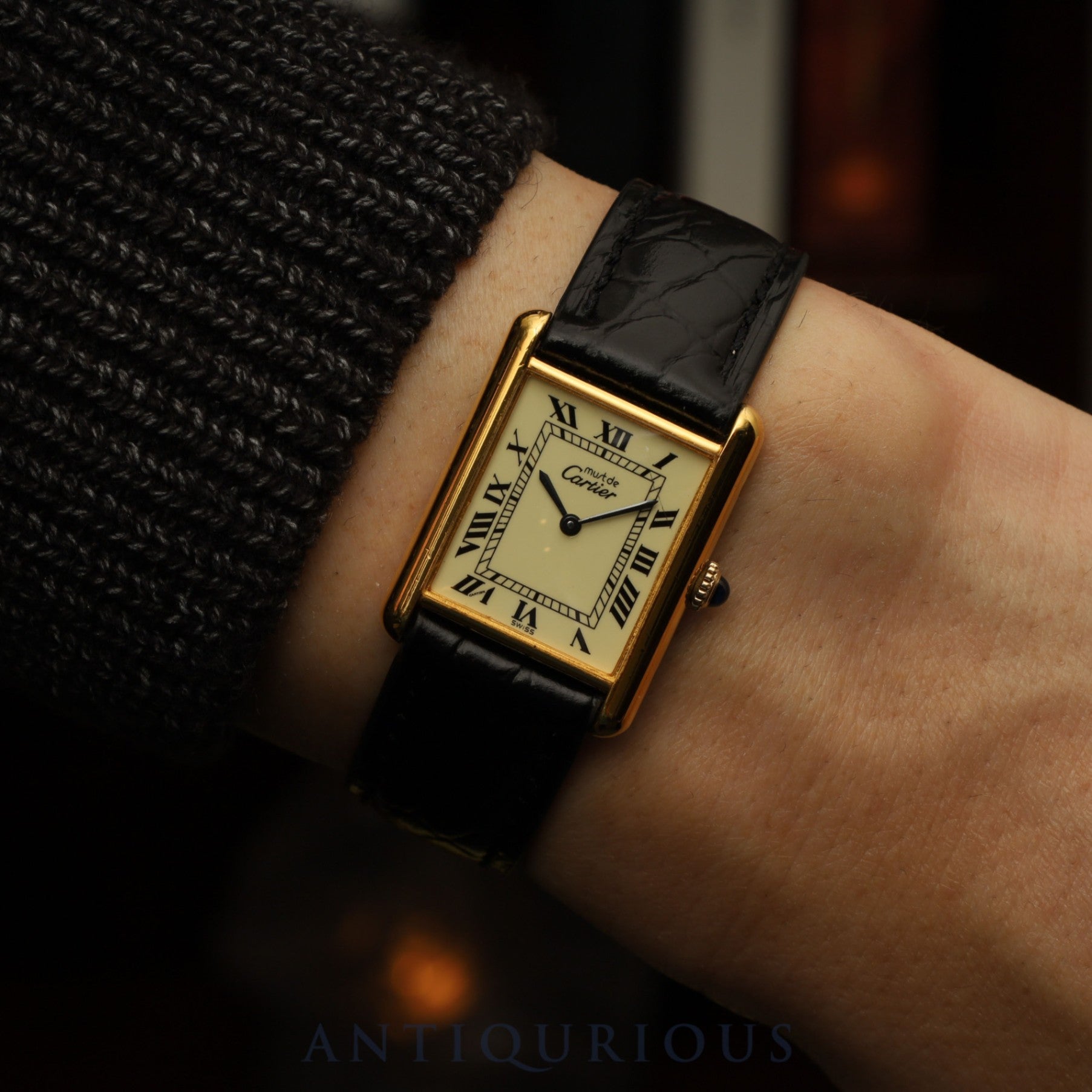 Cartier Must Tank LM 6 182065 Manual Winding Caliber 78-1 SV925 Leather Strap with Genuine GP Buckle Ivory Roman Dial Overhauled