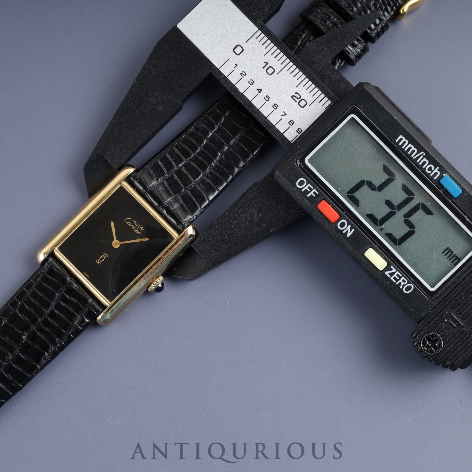 Cartier Must Tank LM Manual Winding Caliber 78-1 SV925 Leather Strap with Genuine GP Buckle, Onyx Dial, Circa 1976-1981, Overhauled