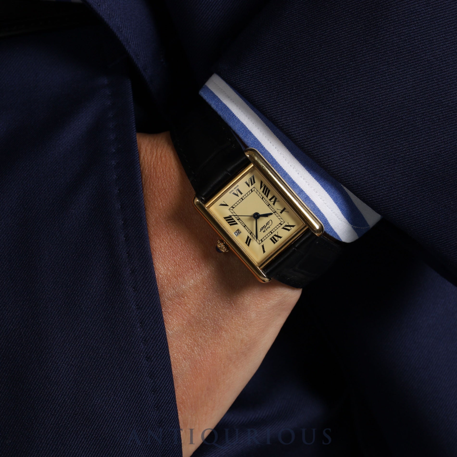 Cartier Must Tank GM (XL) W1017454 / 2413 Quartz Cal.687 SV925 Leather Genuine Buckle (GP) Ivory Roman Dial Overhauled