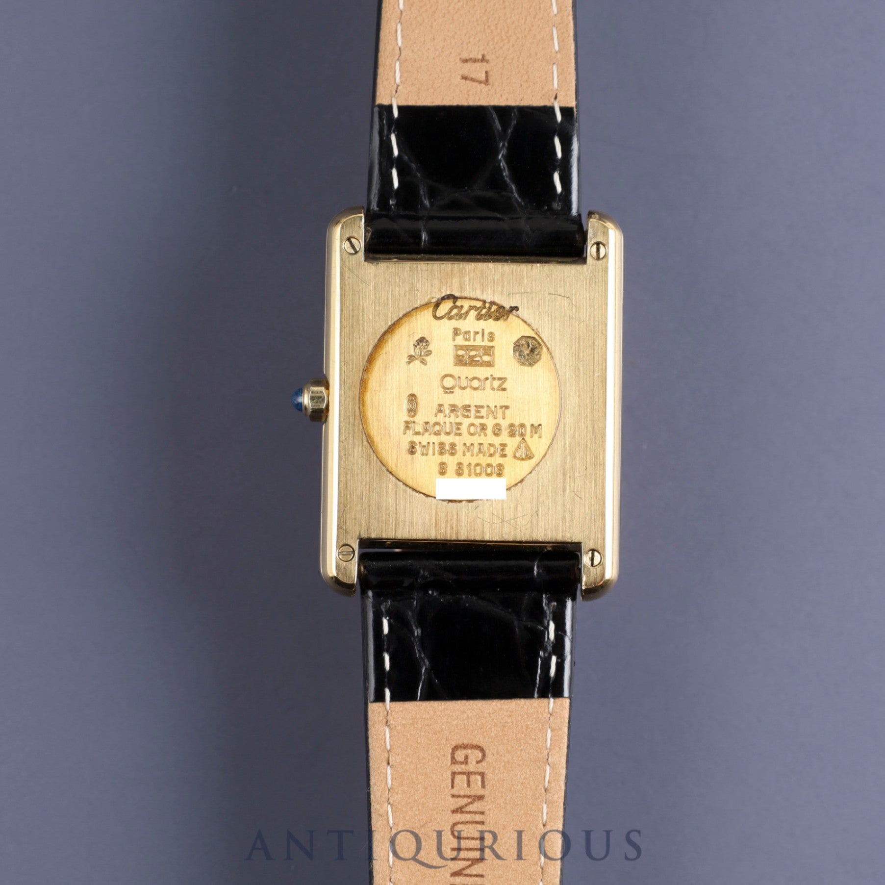 Cartier Must Tank LM 6 81006 Quartz Cal.690 SV925 Leather Genuine Buckle (GP) Onyx Dial Overhauled and Finished to Like New