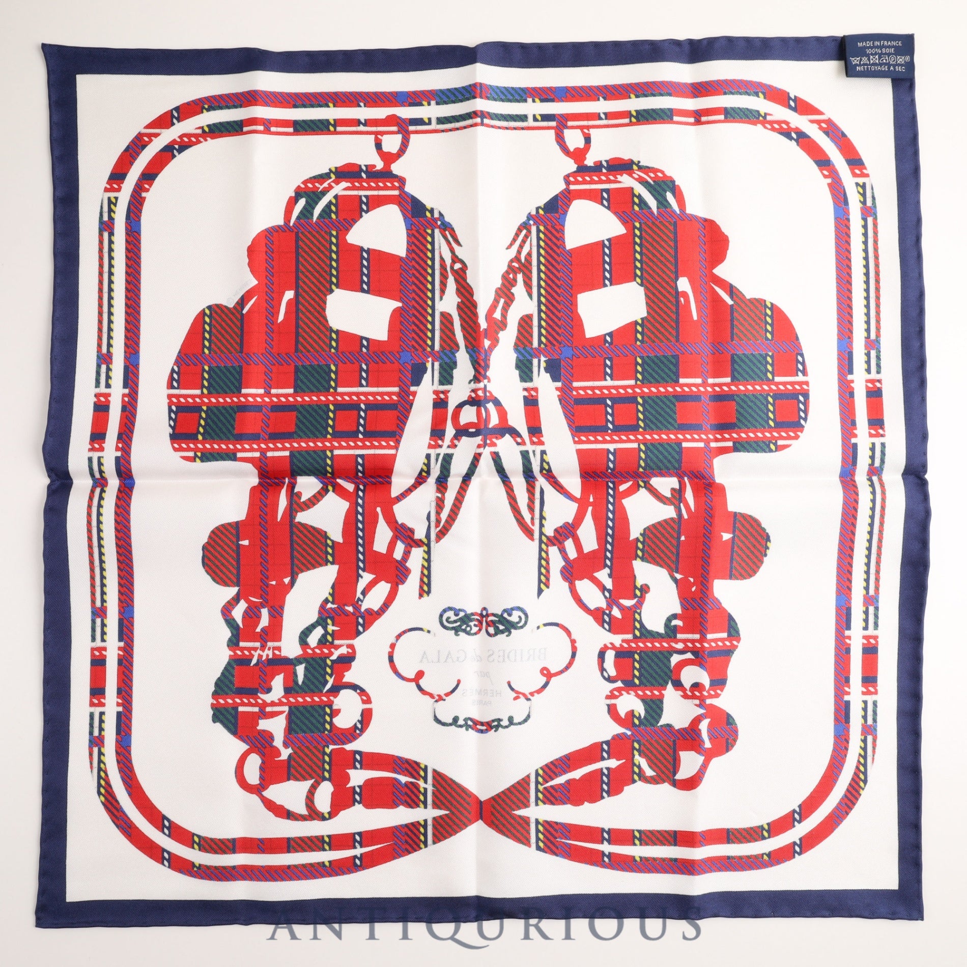 Hermes Scarf Carre 45 BRIDES de GALA Ceremonial Horseshoe 100% Silk Navy