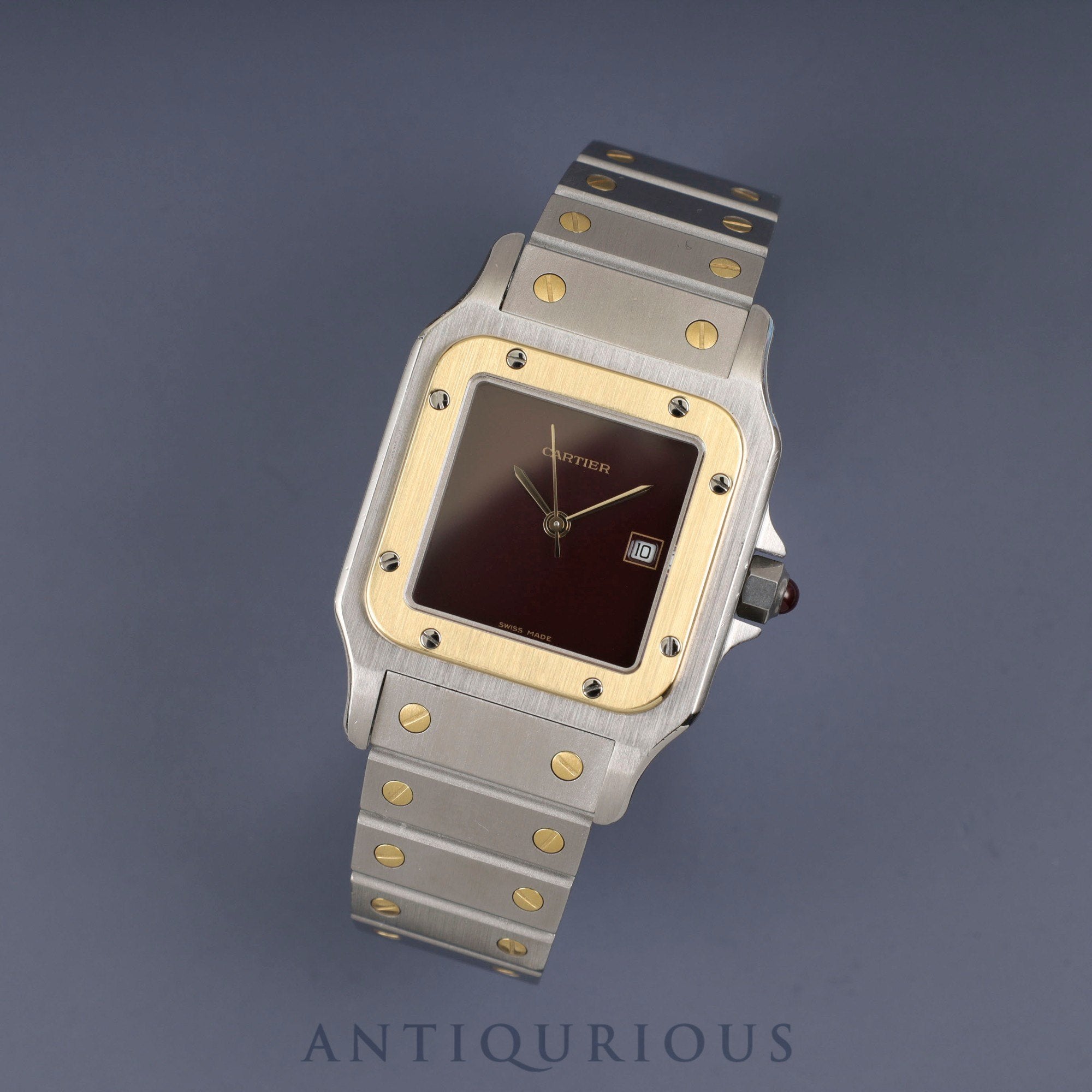 Cartier Santos Galbee LM 2961 Automatic, Stainless Steel/Yellow Gold, Garnet Dial, Bordeaux Dial, Completely Serviced (Full Maintenance) at a Cartier Boutique