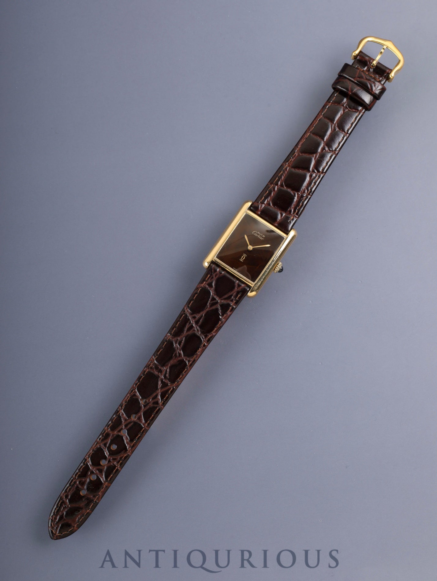 Cartier Must Tank LM Hand-wound Cal.78-1 SV925 Leather Original Pin Buckle (GP) Mahogany Dial (SWISS marking) Box Overhauled
