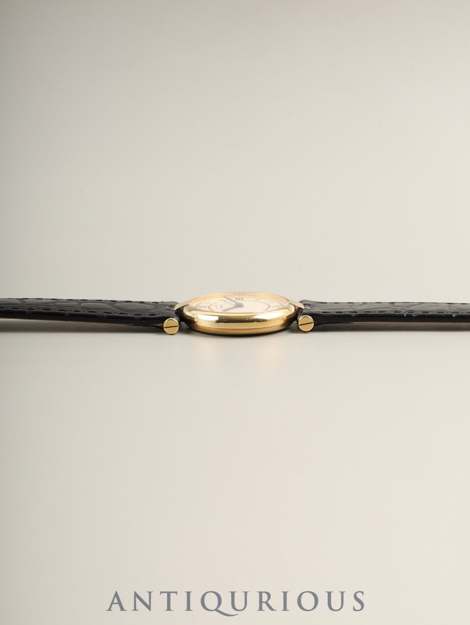 カルティエ マスト ヴァンドーム VLC SM 590004 クォーツ Cal.690 SV925 革 純正尾錠(GP)アイボリー4点ローマン文字盤 箱 冊子 保証書(1993年)オーバーホール済み