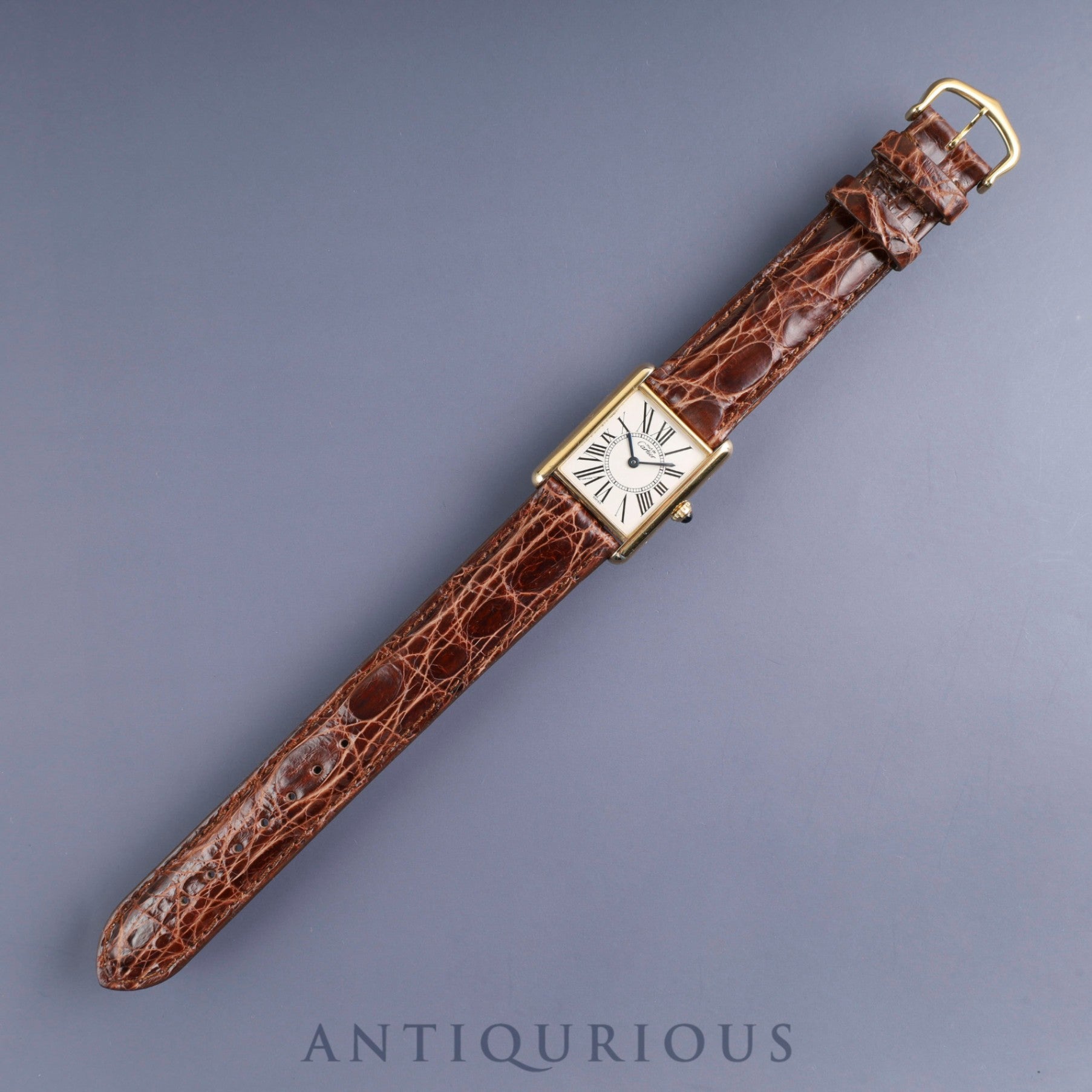 Cartier Must Tank LM W1005654 / 590005 Quartz Caliber 90 SV925 Leather Strap with Genuine GP Buckle, Opalescent Dial, Overhauled