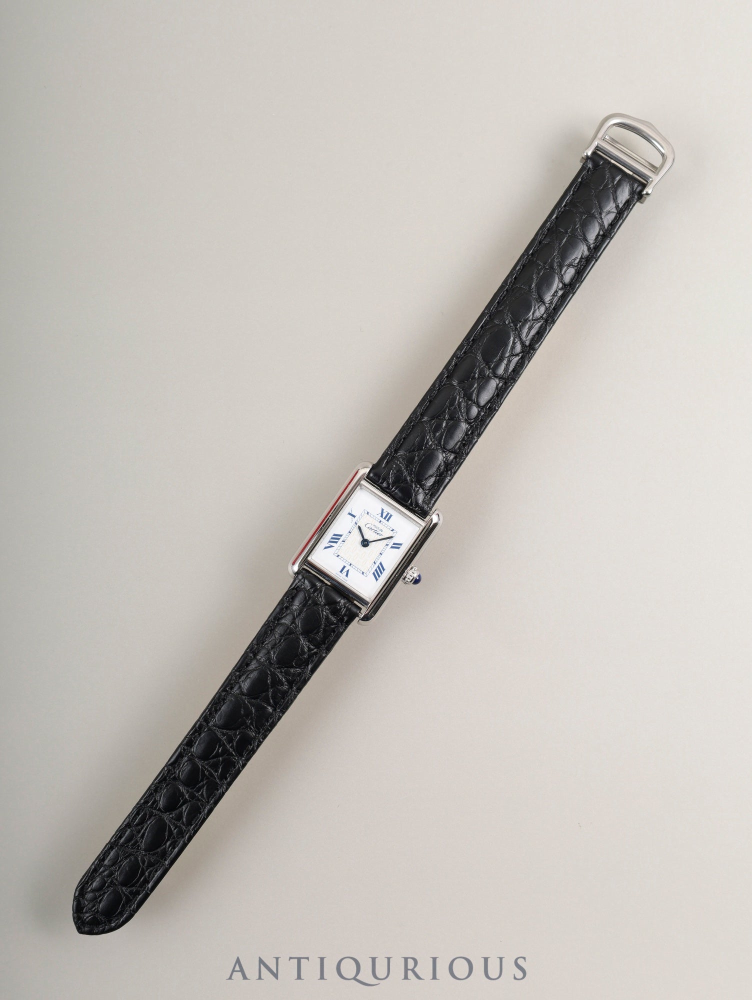 Cartier Must Tank MM W1014054 / 2416 Quartz Caliber 057 SV925 Leather Strap with Genuine D-Clasp (Stainless Steel) White Roman CC Dial (SWISS MADE Marking) Box Overhauled