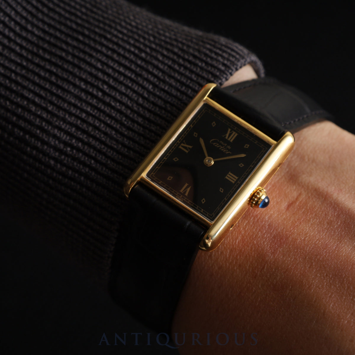 Cartier Must Tank LM W1001254 / 590005 Quartz Cal.90 SV925 Leather Genuine D-buckle (GP) Black Roman dial Warranty (1990) Overhauled and refinished to like new condition