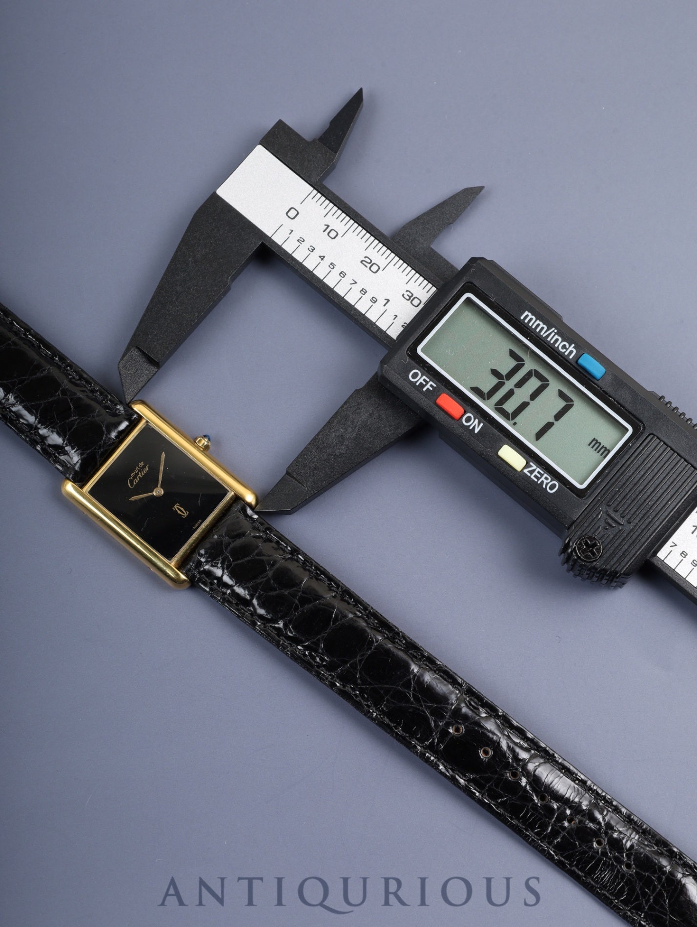 Cartier Must Tank LM 681006 Quartz Caliber 81 SV925 Leather Strap with Genuine GP Buckle, Onyx Dial, Overhauled and Polished to Look Like New