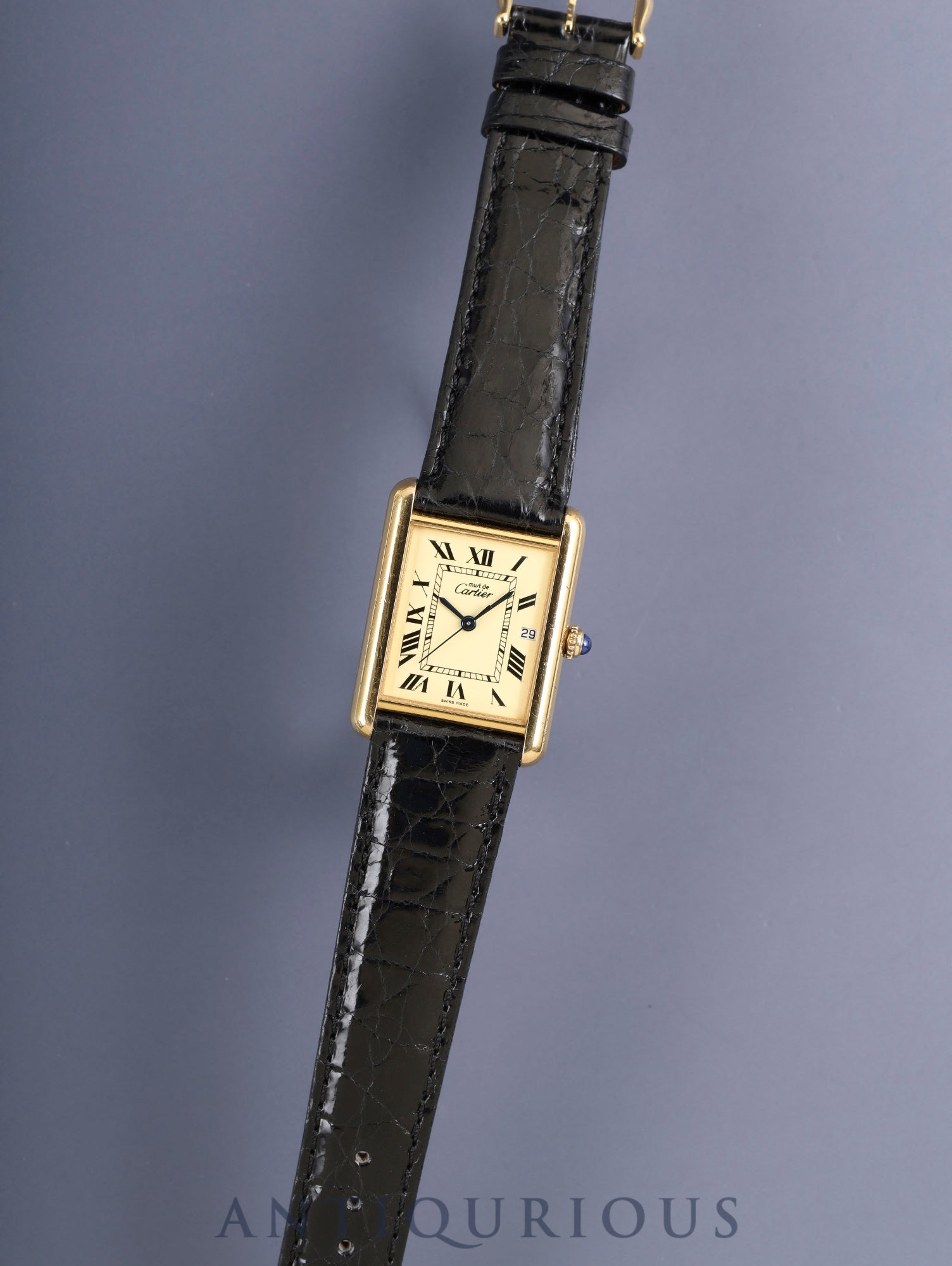 Cartier Must Tank GM 2413 Cal.687 Quartz SV925 Leather Genuine Pin Buckle (GP) Ivory Roman Dial (SWISS MADE) Overhauled