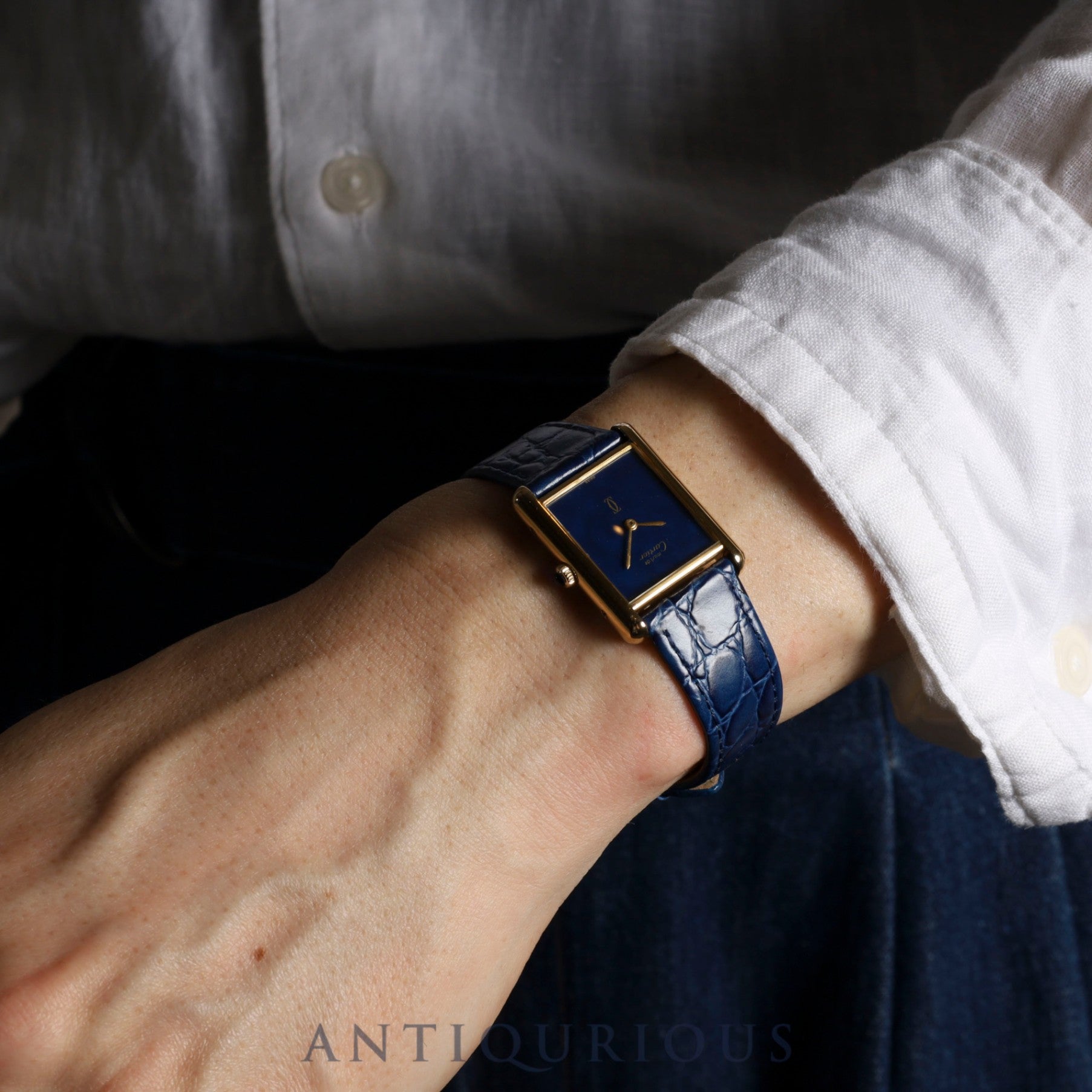 Cartier Must Tank LM Manual winding Cal.78-1 SV925 Leather Genuine buckle (GP) Lapis lazuli dial Overhauled