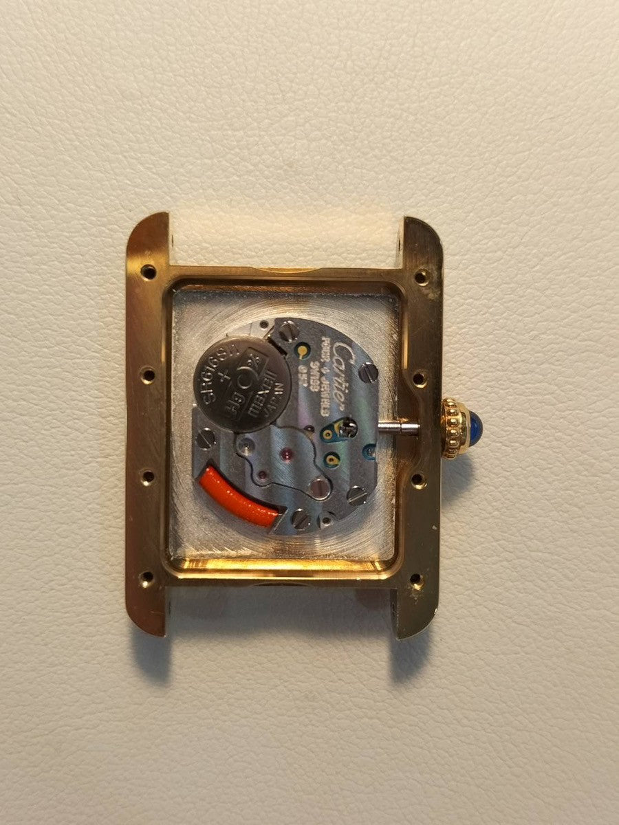 カルティエ マストタンク MM 2415 クォーツ Cal.057 SV925 革 純正尾錠(GP) アイボリーローマン文字盤(ガラス小傷) 箱 冊子 保証書(2004年)オーバーホール済み