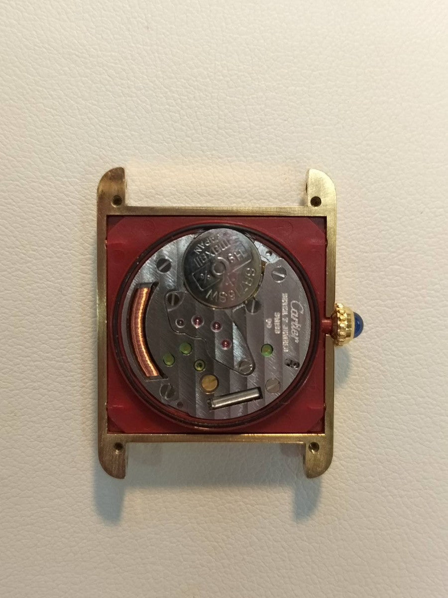 Cartier Must Tank LM W1005654 / 590005 Quartz Caliber 90 SV925 Leather Strap with Genuine GP Buckle, Opalescent Dial, Overhauled