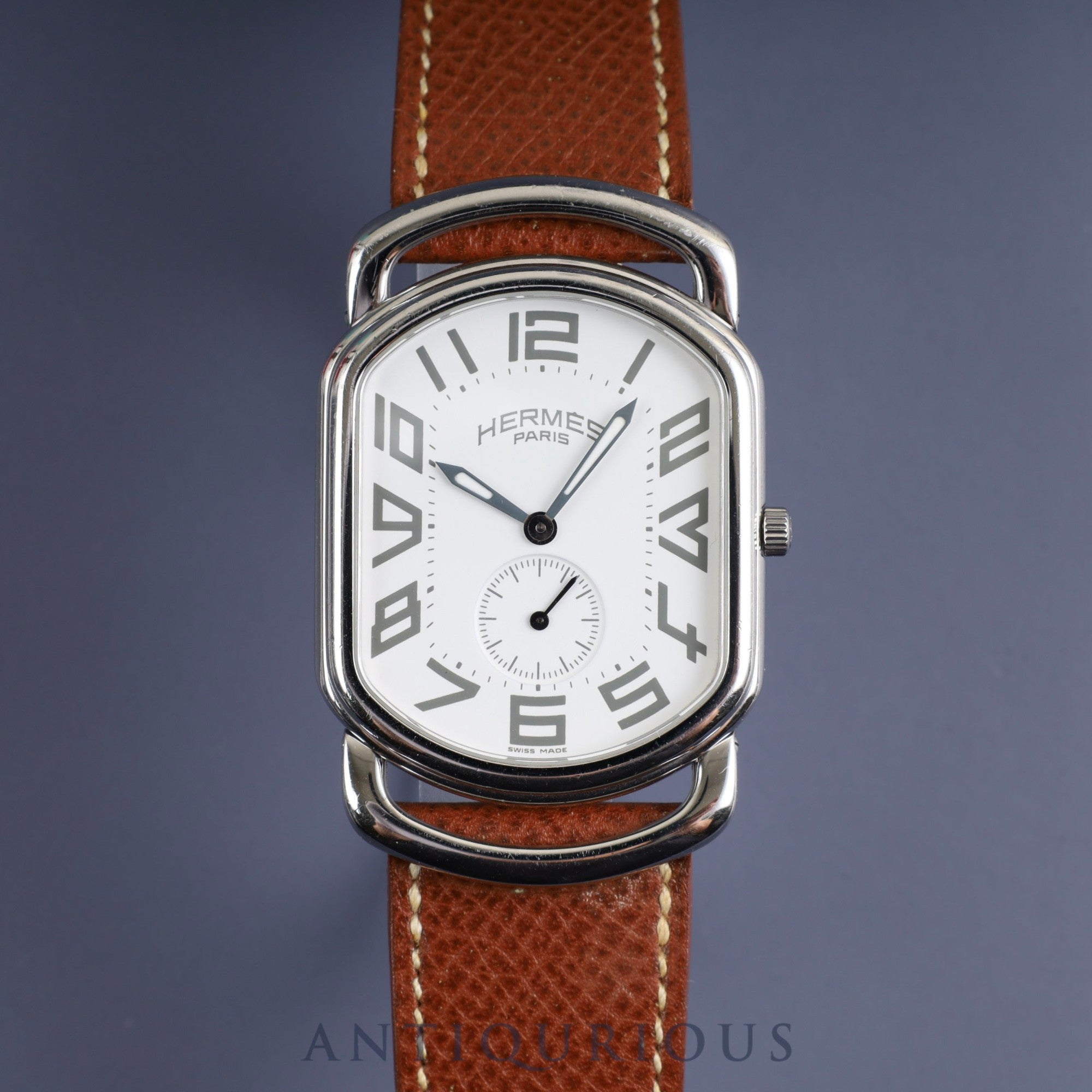 Hermes Rally RA1.810 Quartz Cal.980.163 SS Genuine leather strap (□F stamp: 2002) Genuine buckle (SS) White dial Overhauled