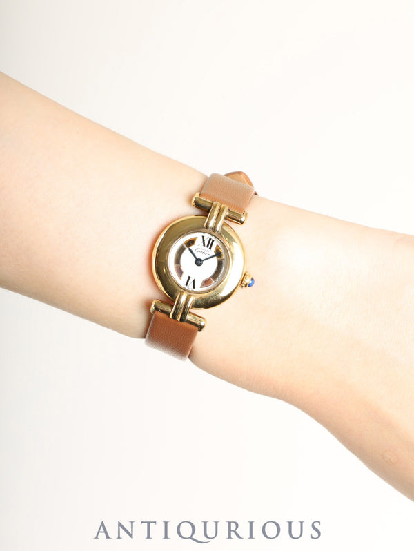 カルティエ マストコリゼ 590002 クォーツ Cal.690 SV925 革 純正尾錠(GP) サイドトリニティ文字盤 箱 オーバーホール済み