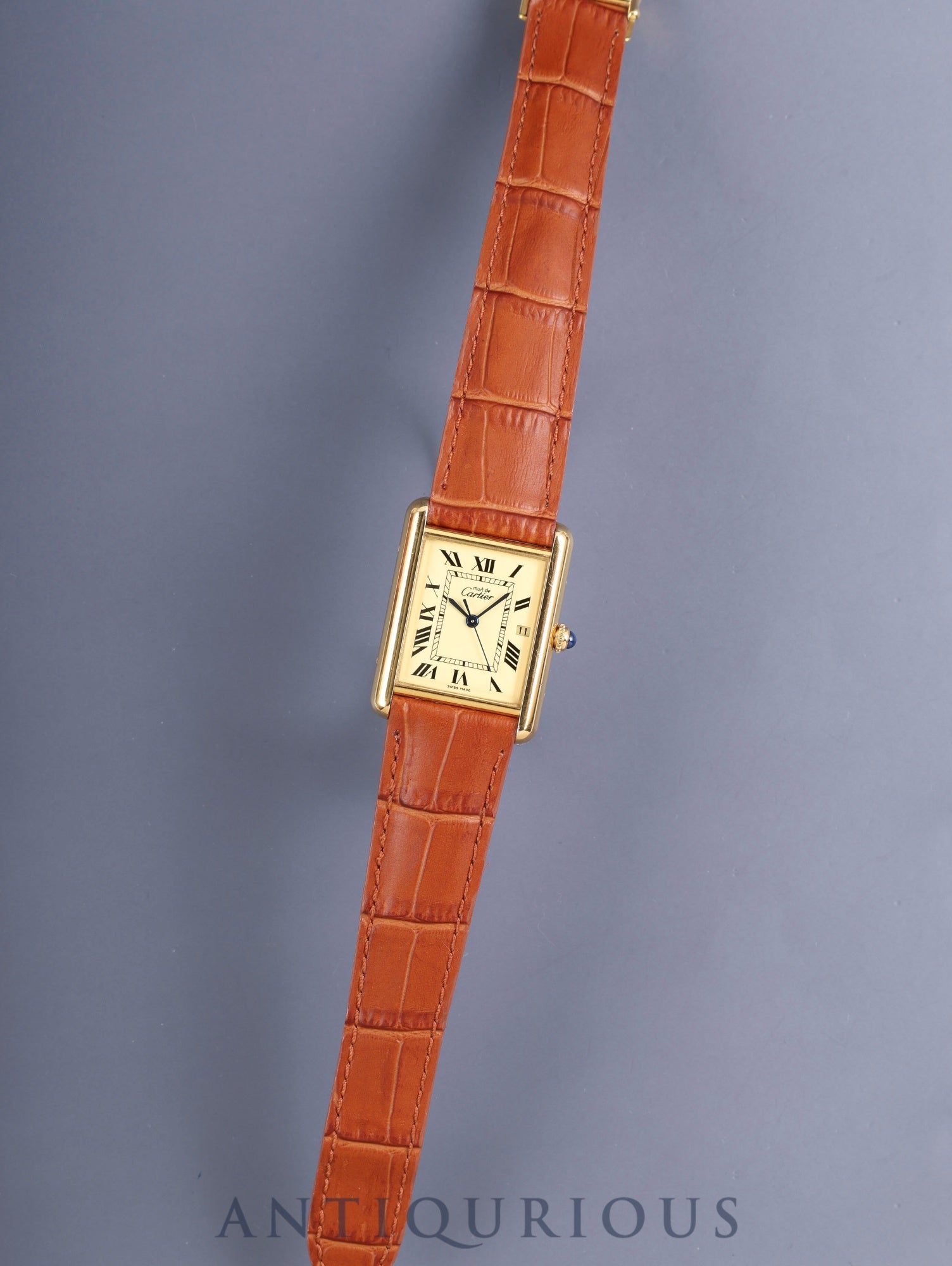 Cartier Must Tank GM (XL) W1017454 / 2413 Quartz Cal.687 SV925 Leather Genuine Deployant Buckle (GP) Ivory Roman Dial (SWISS MADE) Overhauled