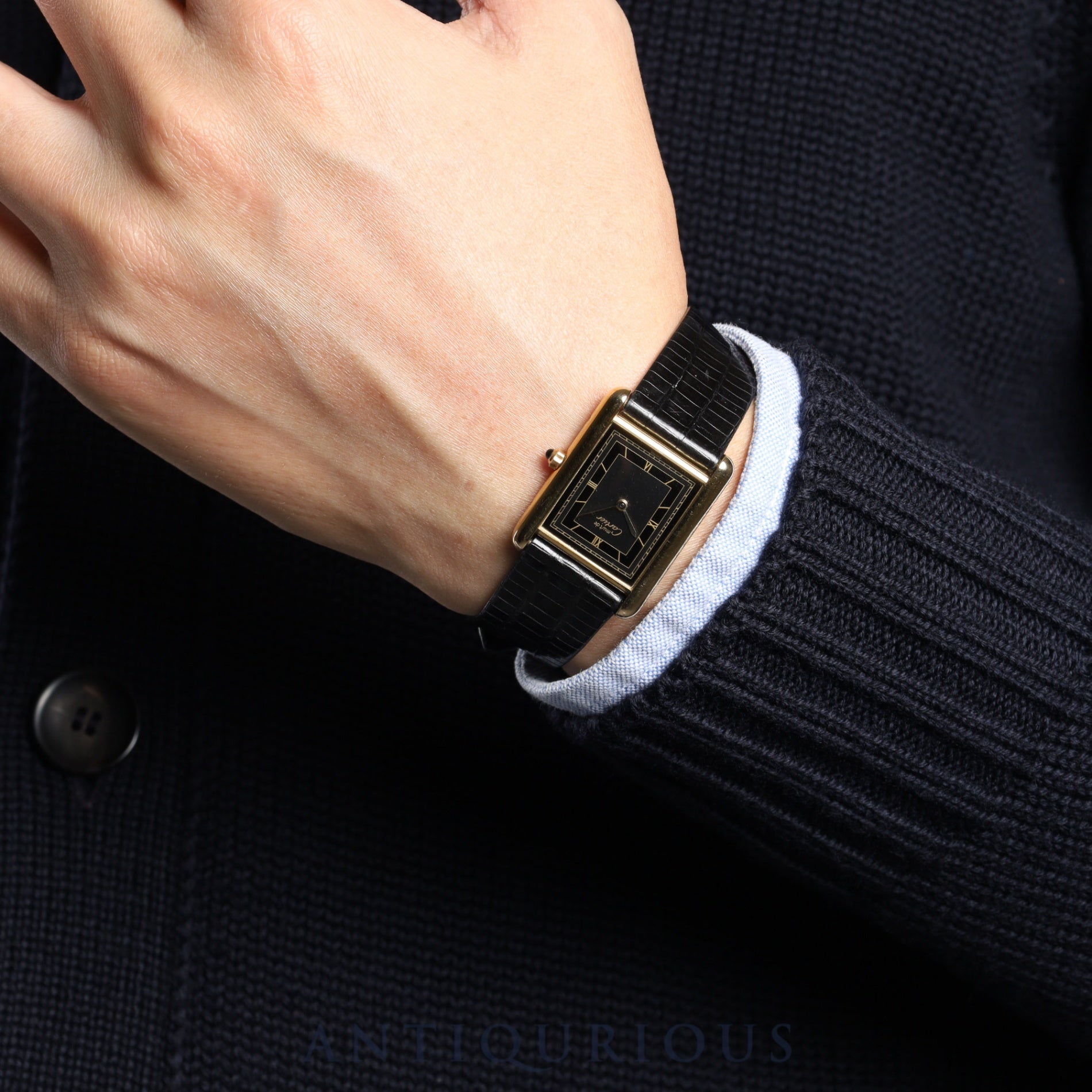 Cartier Must Tank LM 6 81006 Quartz Cal.81 SV925 Leather Genuine Buckle Grey Roman Dial Overhauled