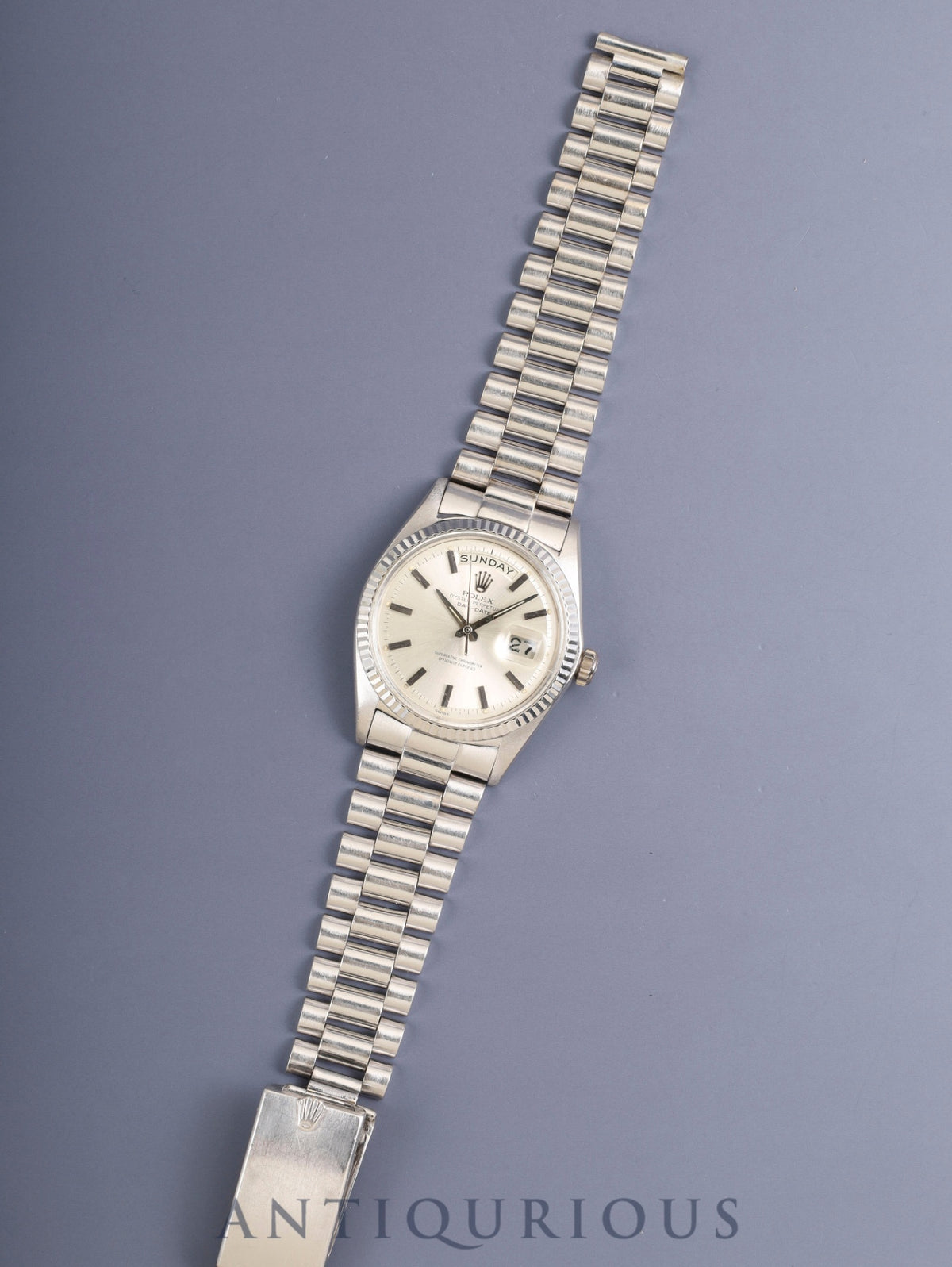 Rolex Day-Date 1803/9 Automatic Caliber 1555 White Gold with Japan Bracelet, Silver Dial, No. 93 (1962-1963), Overhauled