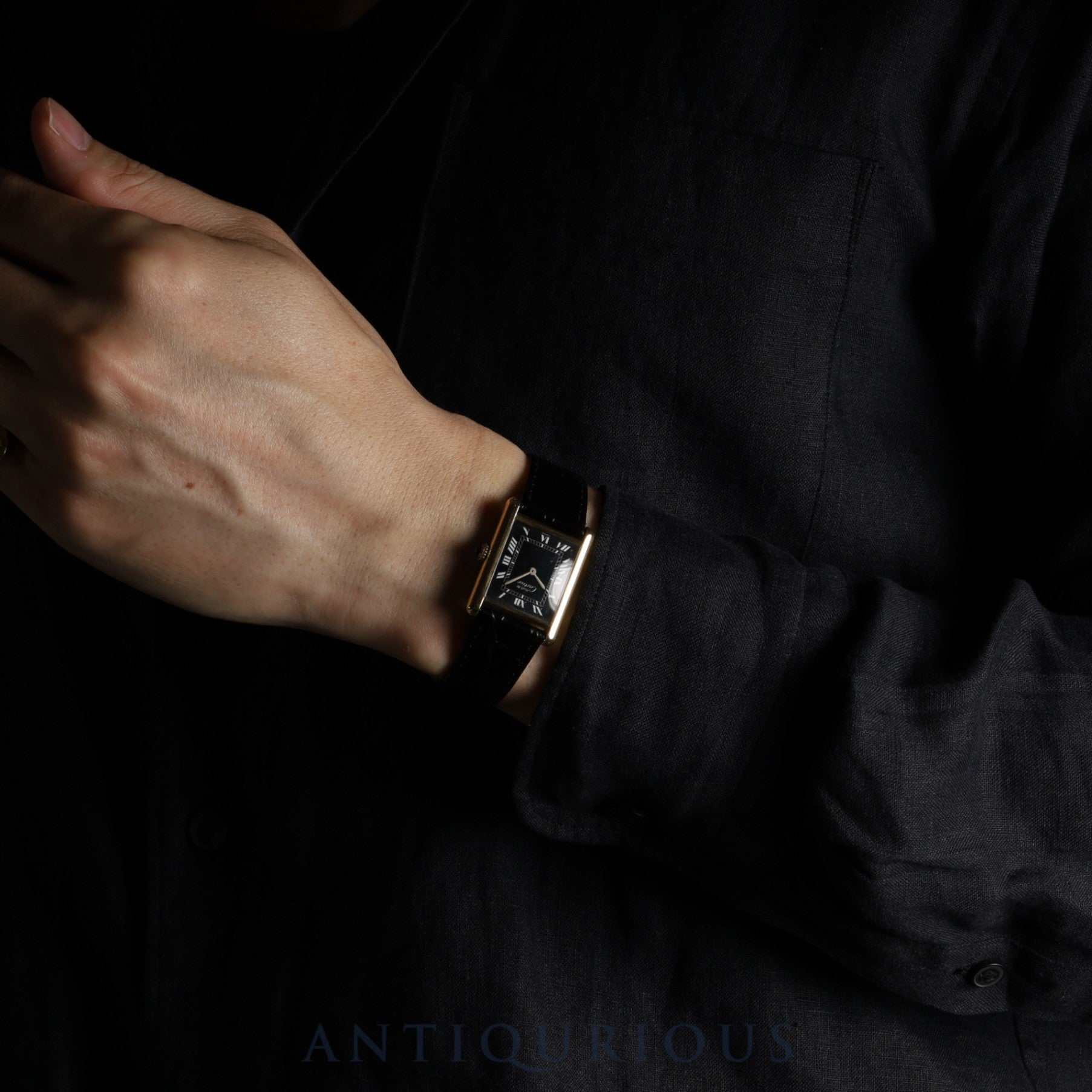 Cartier Must Tank LM Manual winding Cal.78-1 SV925 Leather Genuine buckle (GP) Black Roman dial Overhauled