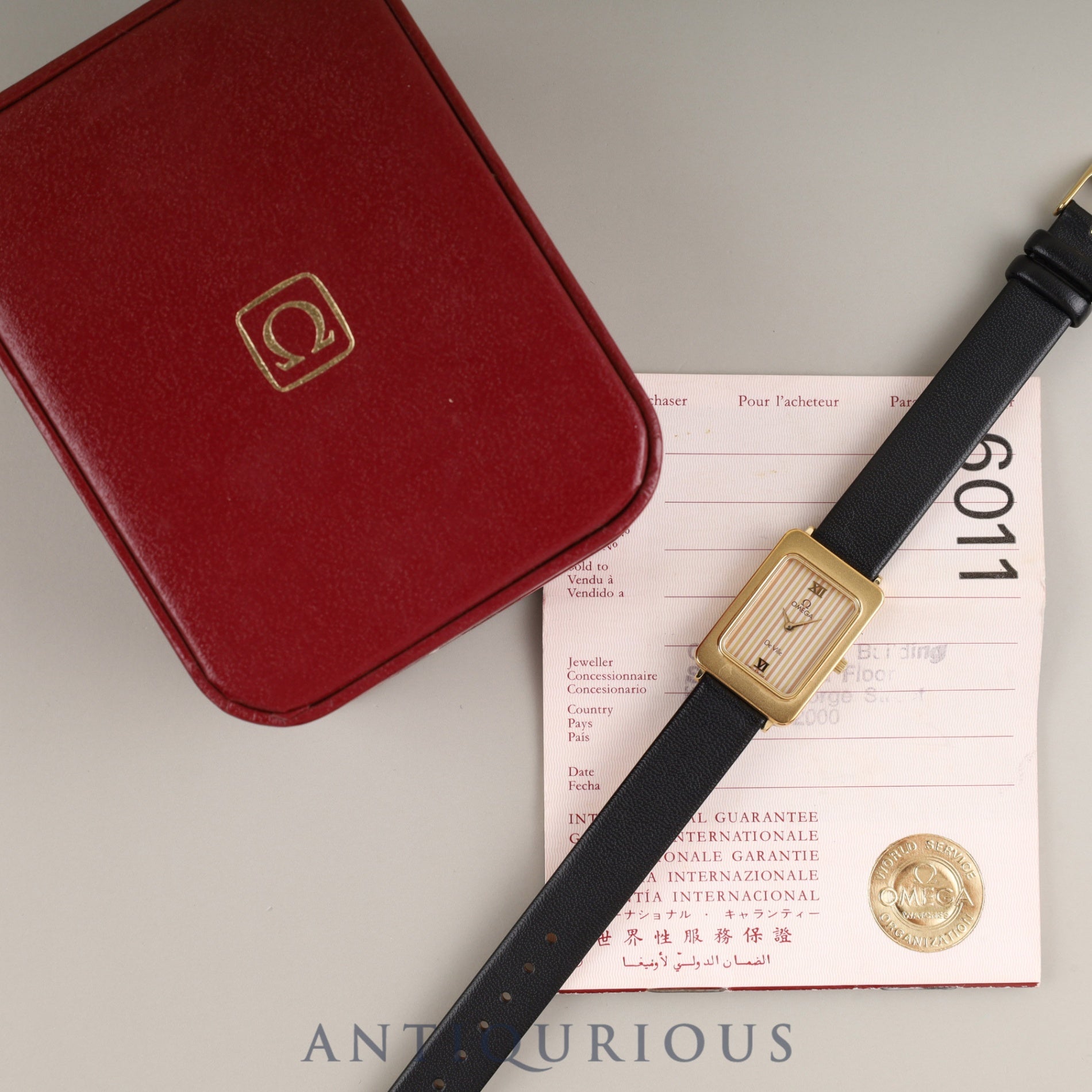 Omega De Ville 595.0084 Quartz Cal.976.001 GP Leather Third-party buckle Gold stripe dial Box Warranty Overhauled