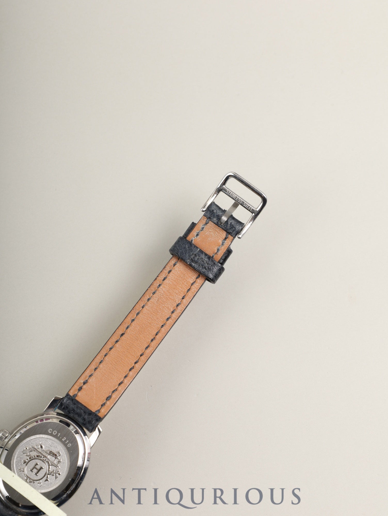 Hermes Clipper Oval CO1.210 Quartz Cal.976.001 Stainless Steel, Original Strap (□E stamp: 2001), Original Pin Buckle (Stainless Steel), Black Dial, Case Overhauled