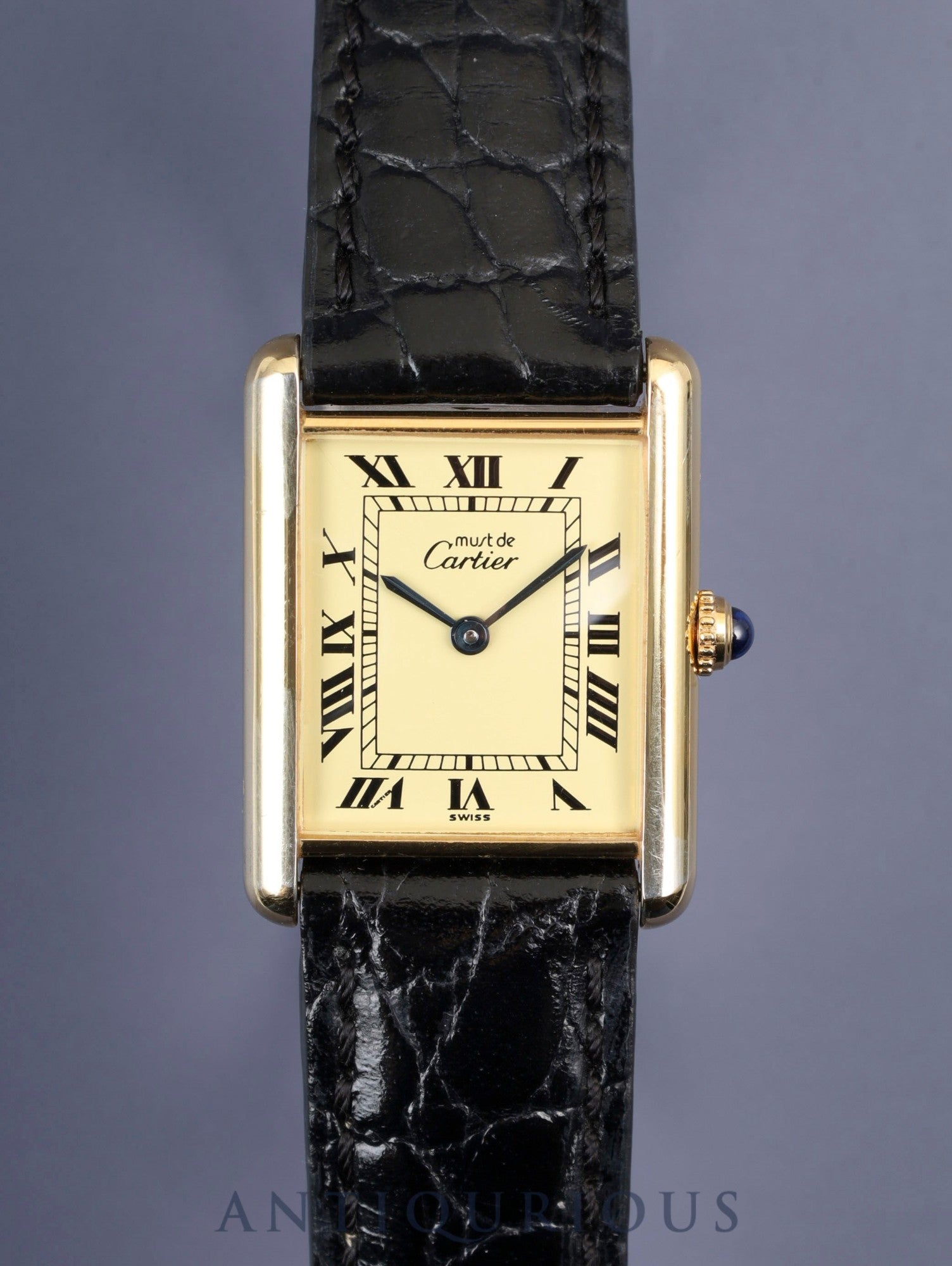 カルティエ マストタンク LM 590005 クォーツ Cal.90 SV925 革 純正尾錠(GP)アイボリーローマン文字盤(SWISS表記)オーバーホール済み