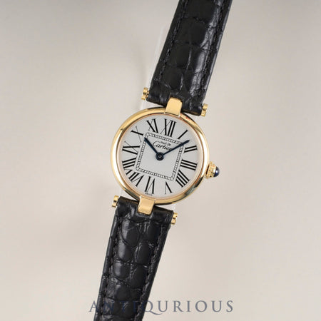 Cartier Must Vendôme VLC SM 590004 Quartz Caliber 690 SV925 Leather Watch with Genuine D-Buckle (GP) Opalescent Dial Overhauled