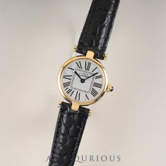 Cartier Must Vendôme VLC SM 590004 Quartz Caliber 690 SV925 Leather Watch with Genuine D-Buckle (GP) Opalescent Dial Overhauled