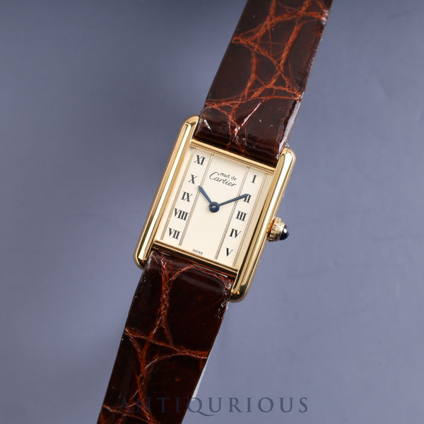 カルティエ マストタンク SM ストレートローマン文字盤 5057001 925 革 純正尾錠(GP)クォーツ 1980年代半ば~1994年頃