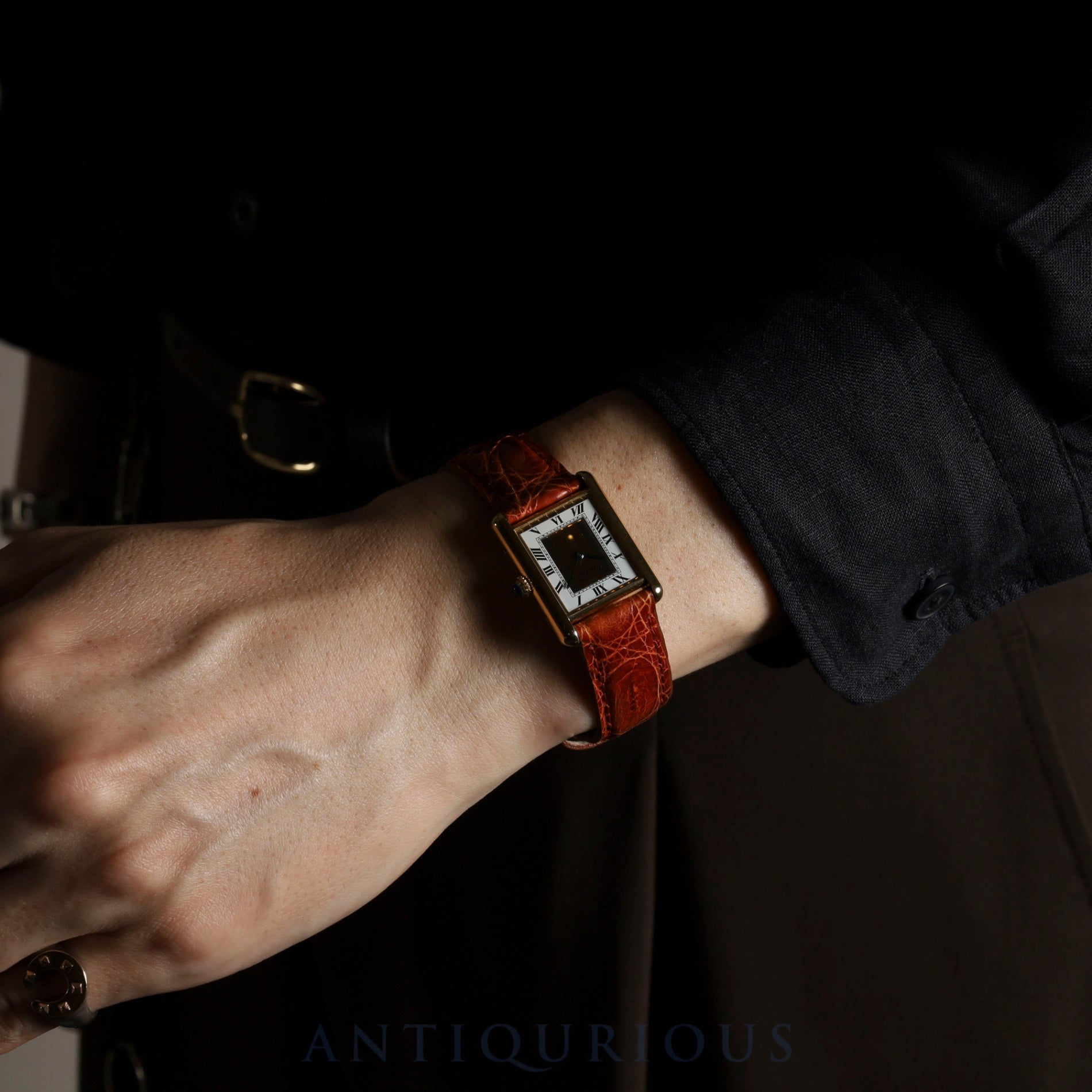 Cartier Must Tank LM 590005 Quartz Caliber 690 SV925 Leather Strap with Genuine GP Buckle, Front Trinity Dial, Overhauled