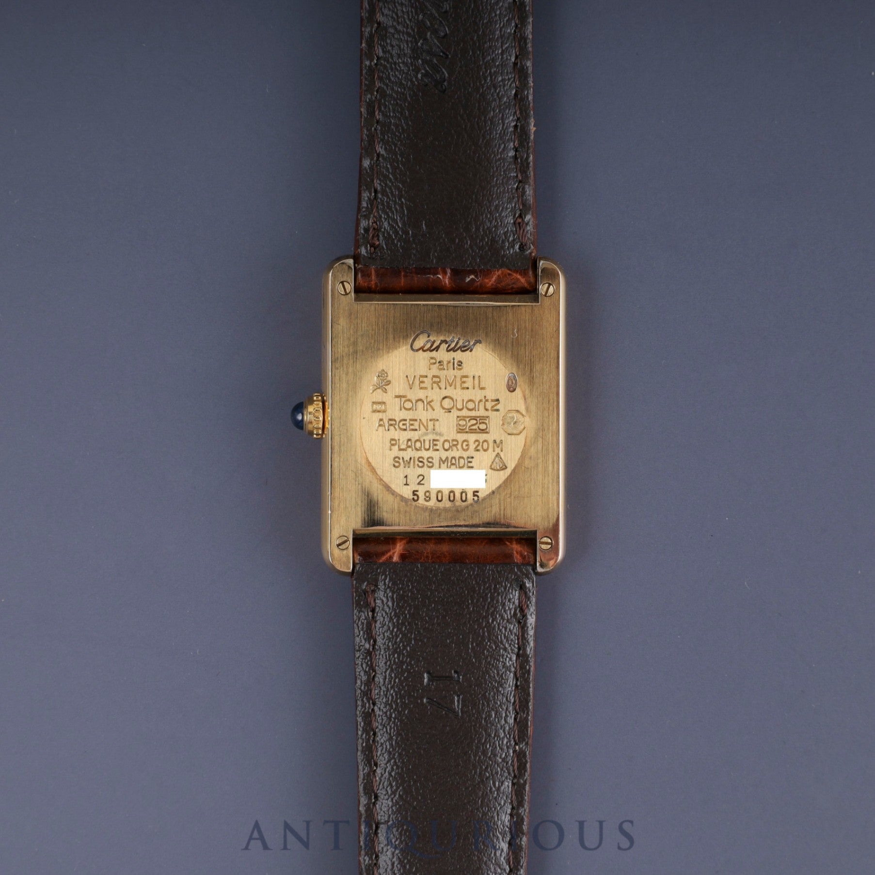 カルティエ マストタンク LM 590005 クォーツ Cal.90 SV925 革 純正尾錠(GP)サイドトリニティ文字盤 オーバーホール済み