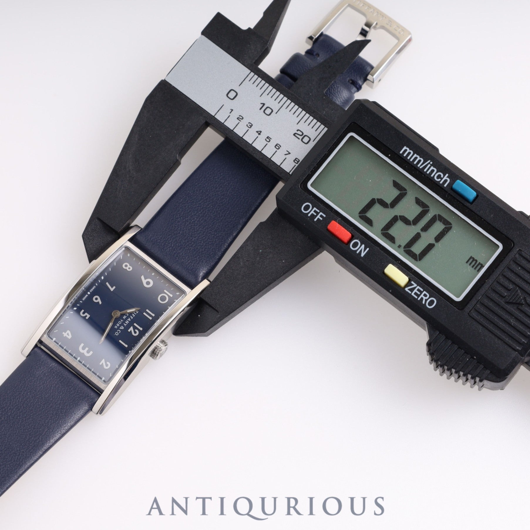 Tiffany East West Mini 3668644 Quartz Genuine Leather Strap Navy Dial Replacement Long Strap Included